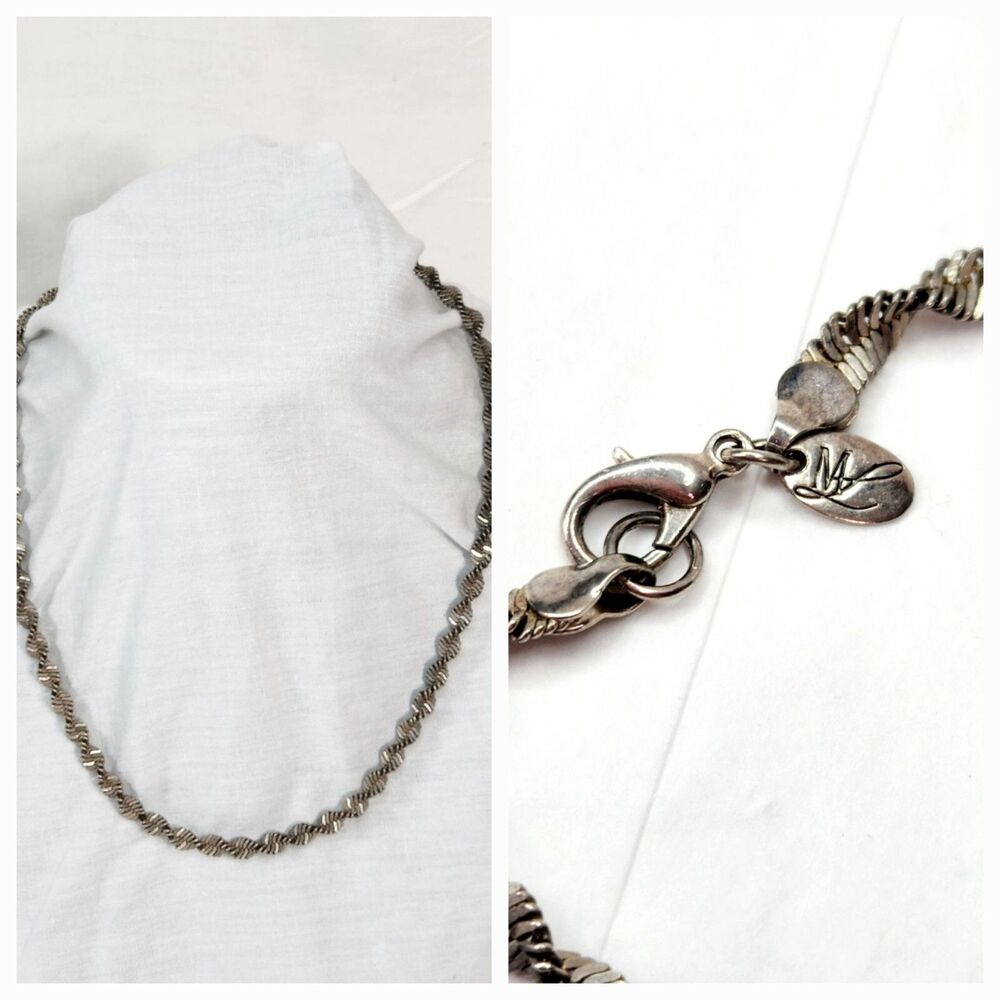 Vintage "ML" Herringbone Twisted Rope Chain Necklace Minimalist Boho Maker Mark